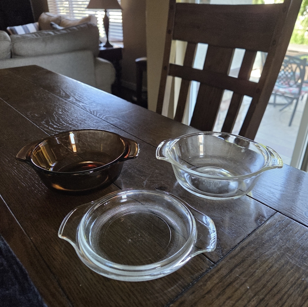 Vintage Anchor Hocking 12oz Ovenware Clear And Amber 1 Lid #472